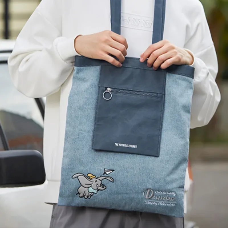 LiNing Disney Co branded Polyurethane Knitted Fabric One Shoulder Handbags Regular Unisex Denim Blue-4