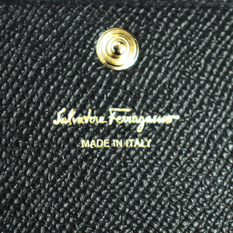 FERRAGAMO GANCINI Leather Wallet Women's Black-4