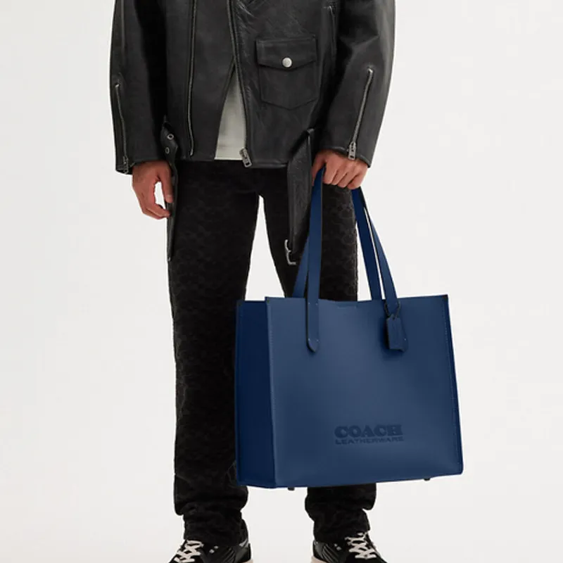 COACH Relay Polished Pebble Leather Tote Bag, Shopping Bag, Shoulder Bag Tubas Women's Dark Blue-3