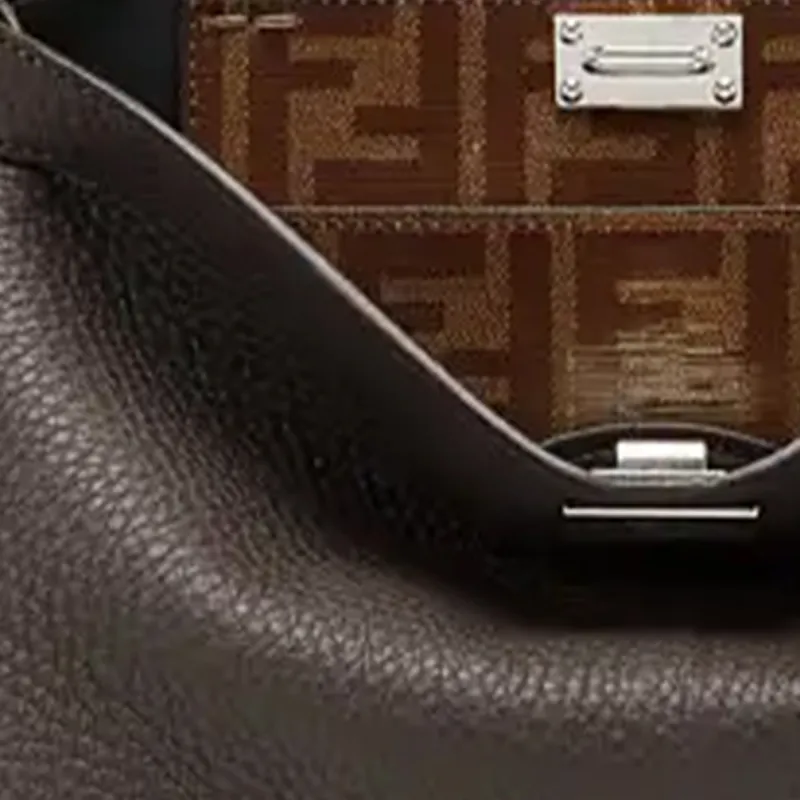 FENDI Peekaboo Embossed Leather One Shoulder Handbags Men's Brown-4