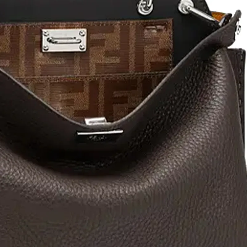 FENDI Peekaboo Embossed Leather One Shoulder Handbags Men's Brown-5