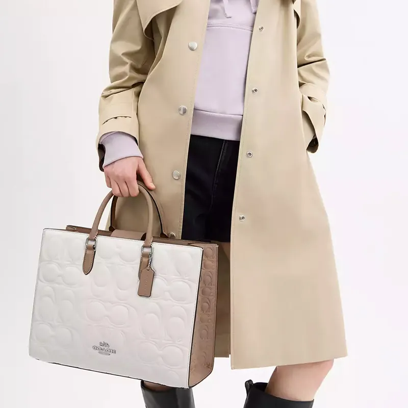 COACH Maggie Smooth Leather Tote Bag, Shopping Bag, Shoulder Bag, Handbag Tubas Women's Chalk-4
