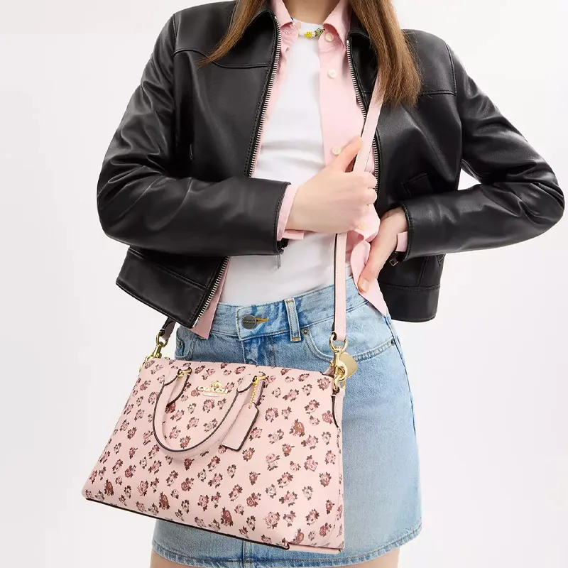COACH SATCHEL Coated Canvas One Shoulder Handbags Large Size Women's Blush Color-3