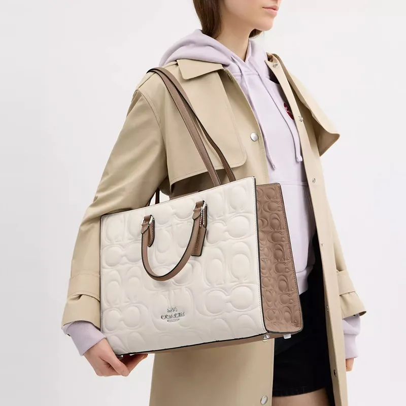 COACH Maggie Smooth Leather Tote Bag, Shopping Bag, Shoulder Bag, Handbag Tubas Women's Chalk-3
