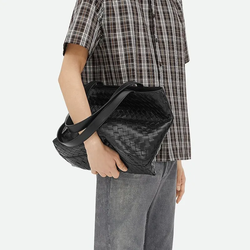 Bottega Veneta Cow Leather Tote Bag Shopping Bag Handbag Small Size Men's Black-4