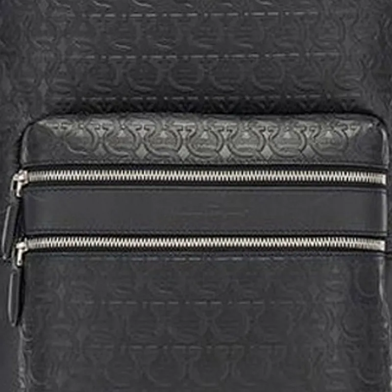 FERRAGAMO GANCINI Cow Leather Backpack Men's Black-4