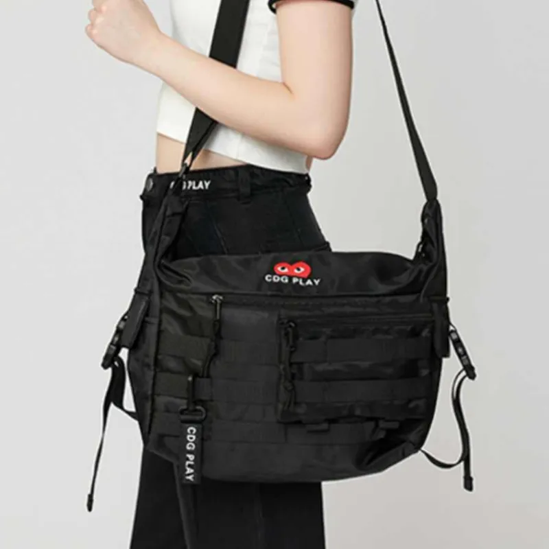 CDG Play Oxford Messenger Bag Crossbody Bag Shoulder Bag Medium Size Unisex Black-2