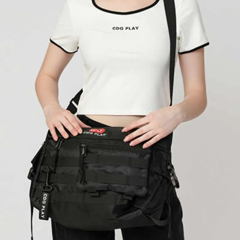 CDG Play Oxford Messenger Bag Crossbody Bag Shoulder Bag Medium Size Unisex Black-3