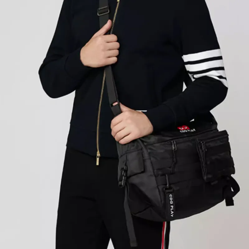 CDG Play Oxford Messenger Bag Crossbody Bag Shoulder Bag Medium Size Unisex Black-5