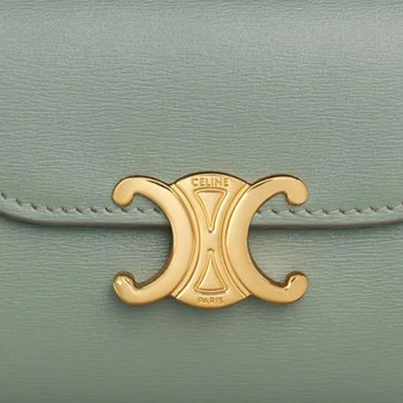 CELINE Triomphe Shiny Cow Leather Wallet Small Size Women's Green-4