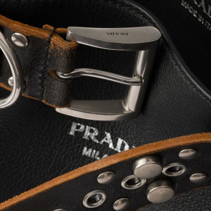 PRADA Calfskin One Shoulder Handbags Men's Black-3