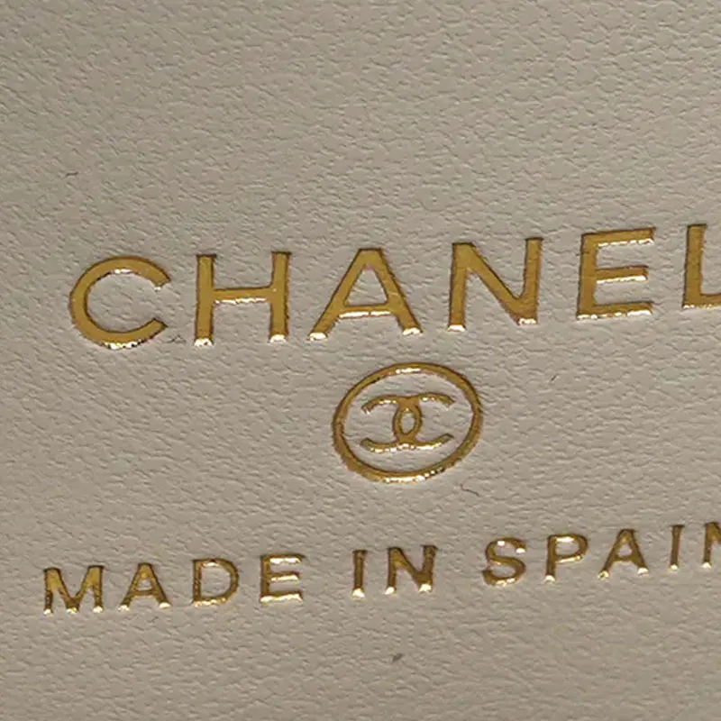 CHANEL Leather Coin Purse Women's Gray White-5