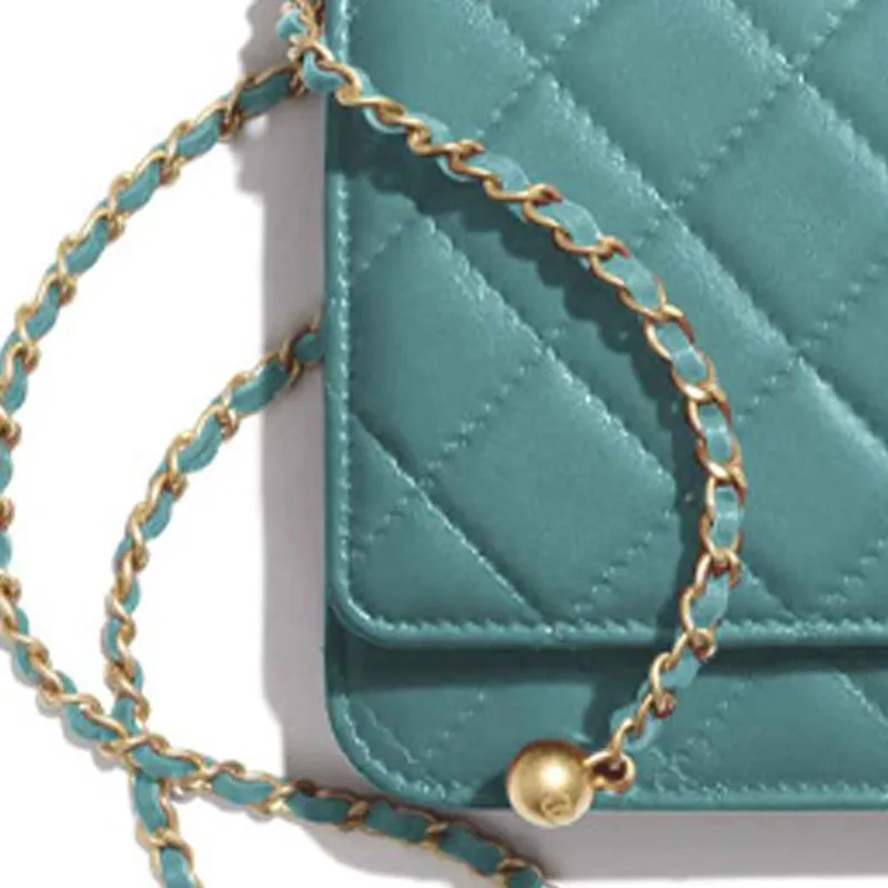 CHANEL Calfskin & Metal Wallet On Chain Coin Purse Crossbody Bag Women's Green-2
