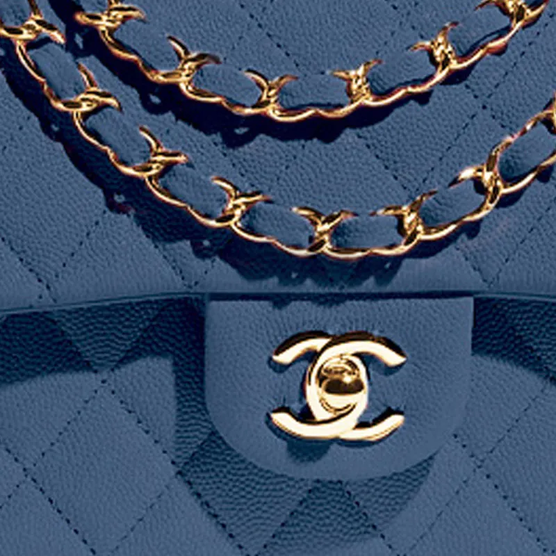 CHANEL Classic Flap CF Grain Embossed Caviar Cow Leather Flap Bag, Crossbody Bag, Shoulder Bag Women's Blue-2