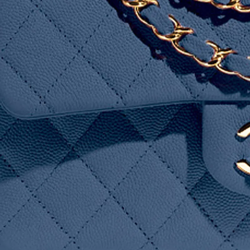 CHANEL Classic Flap CF Grain Embossed Caviar Cow Leather Flap Bag, Crossbody Bag, Shoulder Bag Women's Blue-3