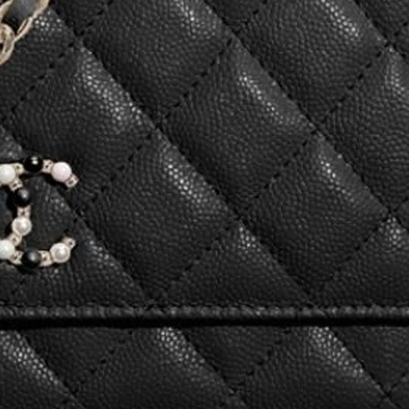 CHANEL Grain Embossed Calfskin One Shoulder Flap Wallet, Crossbody Bag Women's Black-3