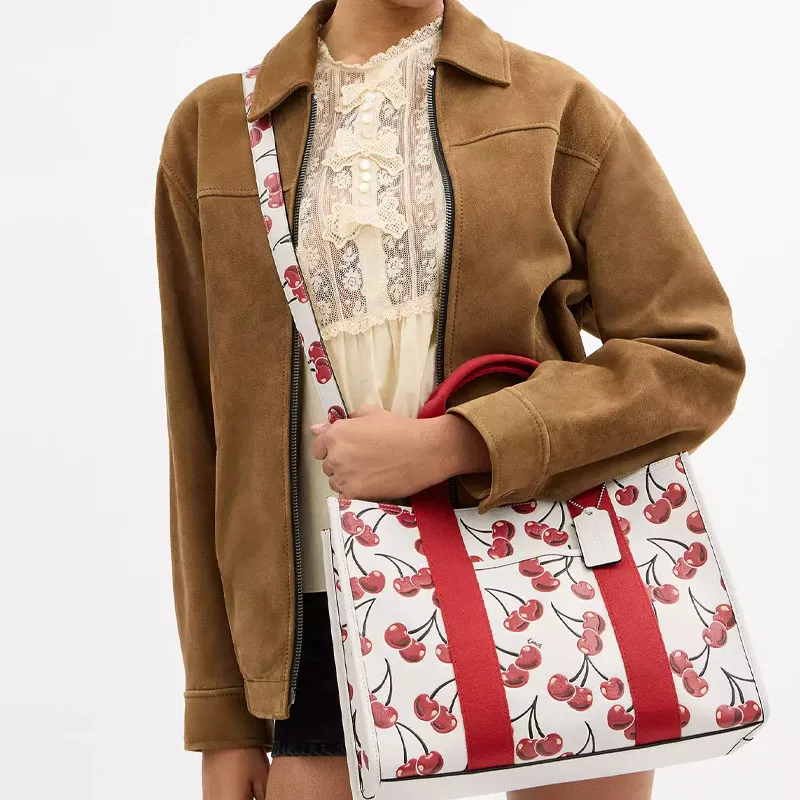 COACH Smooth Leather Bag Strap Women's Chalk & Red-2