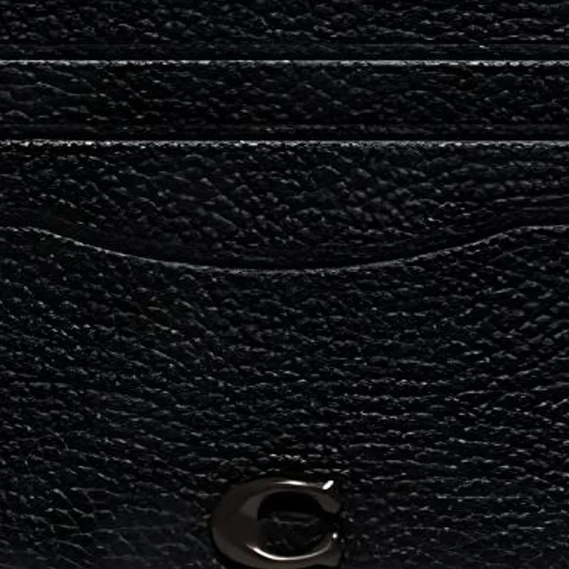 COACH Card Case Polished Pebbled Leather Coin Purse, Card Holder Mini Unisex Black-2