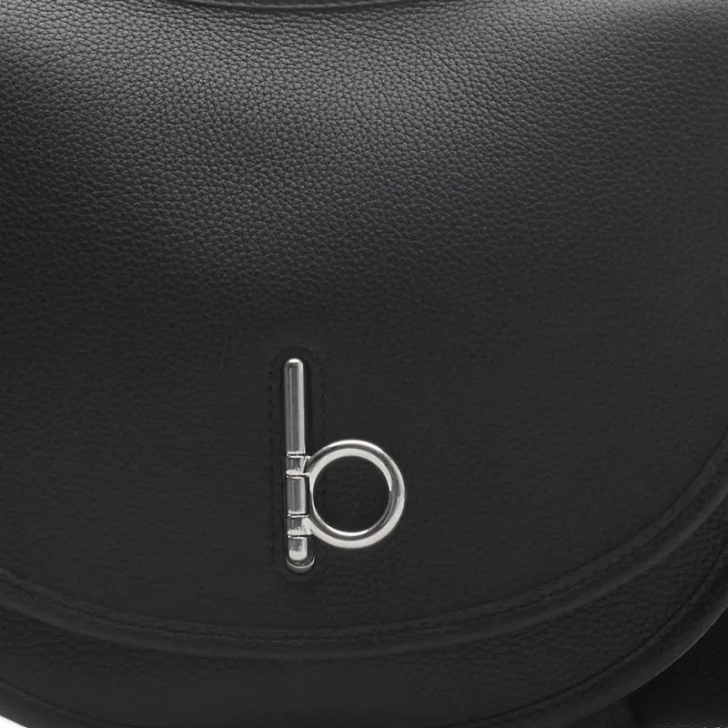 Burberry Rocking Horse Calfskin Leather Saddle Bag Crossbody Bag Men's Black-3