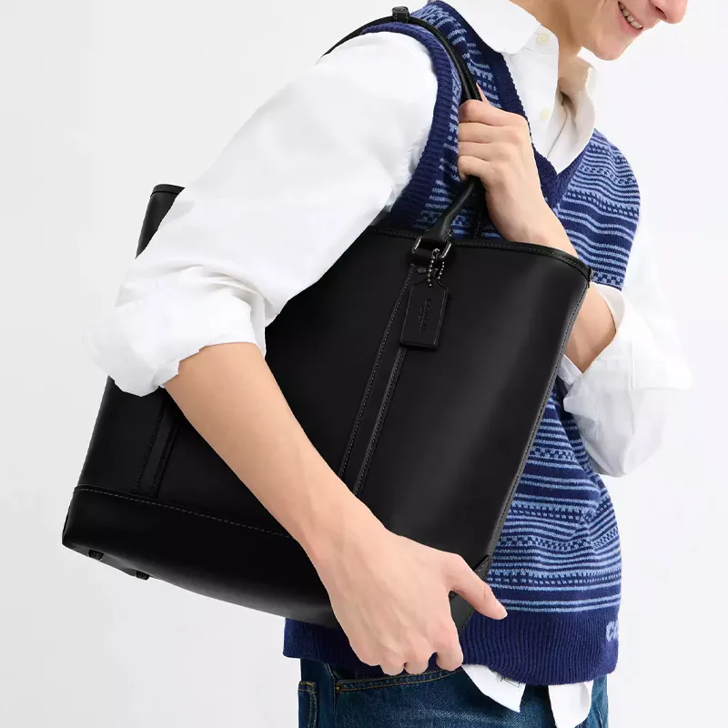 COACH Metropolitan Leather Tote Bag Shopping Bag Shoulder Bags Large Size Men's Black-4
