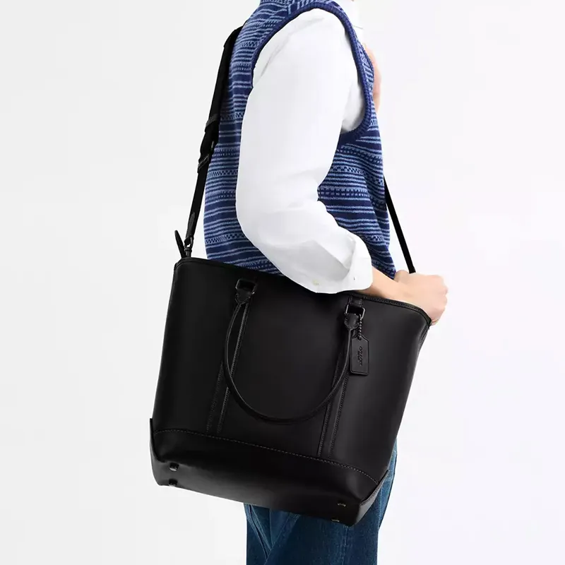 COACH Metropolitan Leather Tote Bag Shopping Bag Shoulder Bags Large Size Men's Black-3