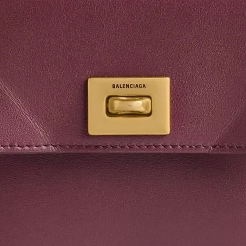 Balenciaga Calfskin Card Holder Women's Burgundy Red-3