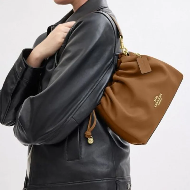 COACH Faye Cow Leather Shoulder Bag Trumpets Women's Honeys Brown-4