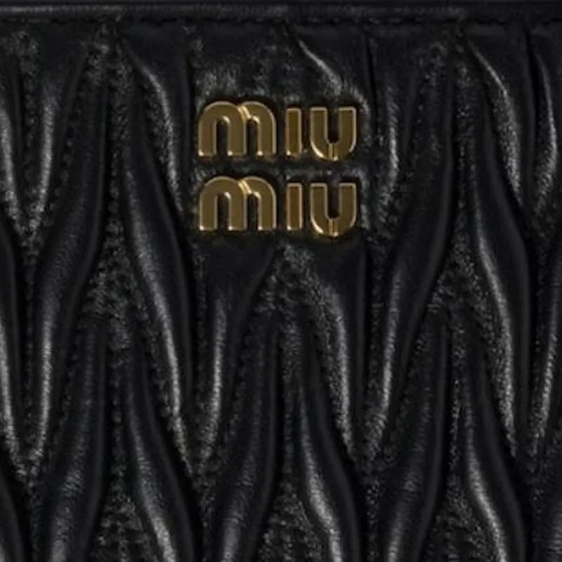 MIU MIU Matelassé Lambskin Wallet Trumpets Women's Black-4