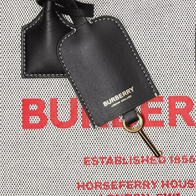 Burberry Cube Cotton Canvas Handbag Regular Women's Black/Bright Red-5