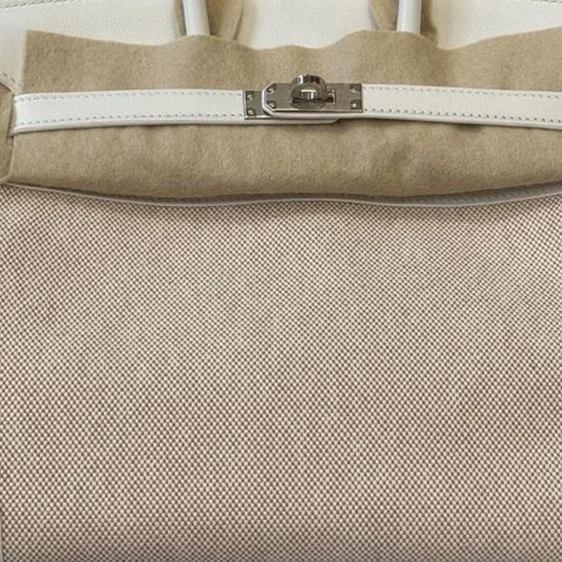HERMES Birkin Swift Leather With Canvas Bag Birkin Bag Handbag Women's New White-4