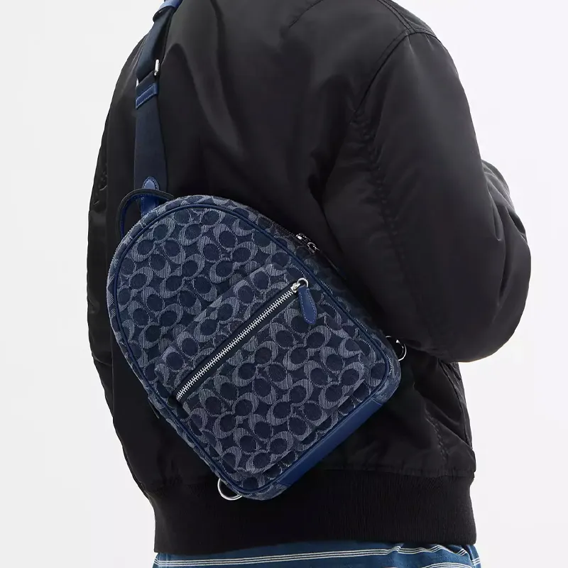 COACH Charter Denim With Calfskin Sling Bag Small Size Men's Dark Blue-5