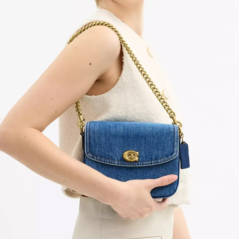 COACH Cassie Denim With Calfskin Shoulder Bag Crossbody Bag Handbag Small Size Women's Dark Blue-8