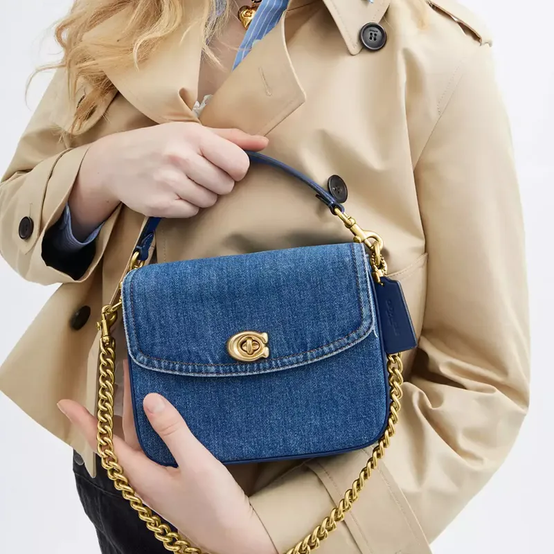 COACH Cassie Denim With Calfskin Shoulder Bag Crossbody Bag Handbag Small Size Women's Dark Blue-7