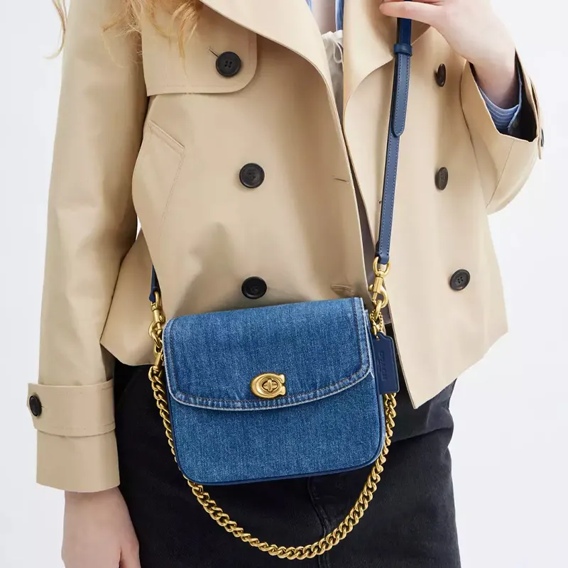 COACH Cassie Denim With Calfskin Shoulder Bag Crossbody Bag Handbag Small Size Women's Dark Blue-9