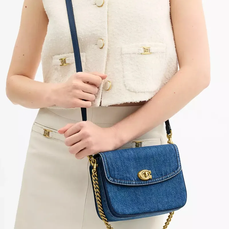 COACH Cassie Denim With Calfskin Shoulder Bag Crossbody Bag Handbag Small Size Women's Dark Blue-6
