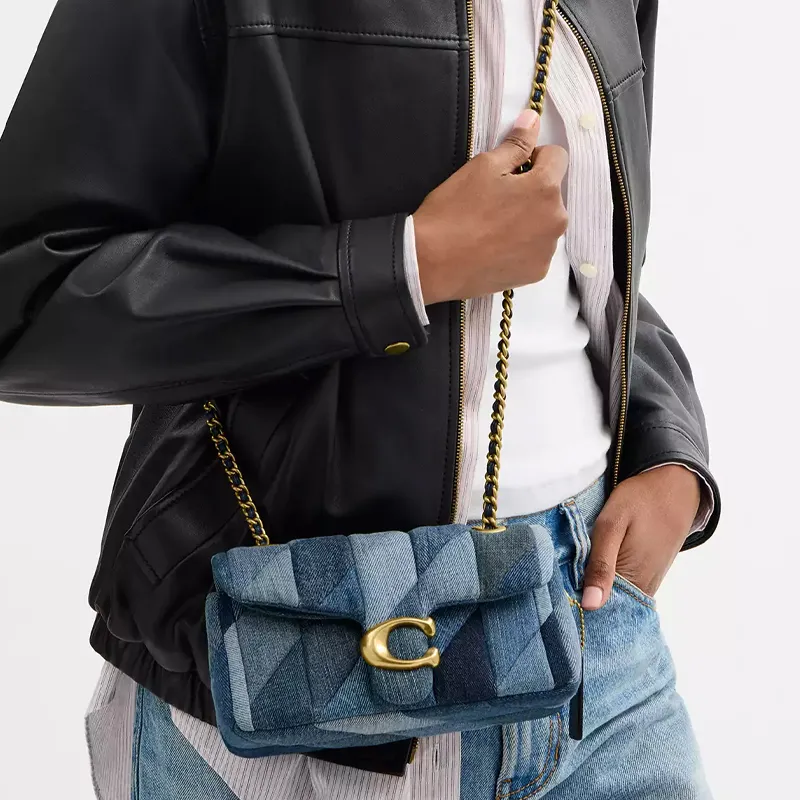 COACH Tabby Denim With Nappa Leather Shoulder Bag Trumpets Women's Denim Blue-6
