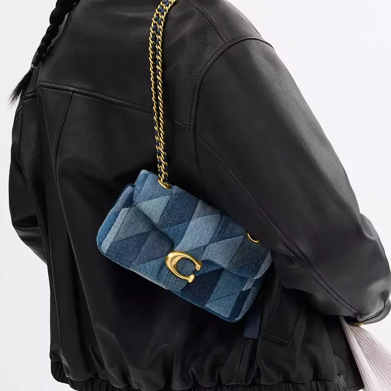 COACH Tabby Denim With Nappa Leather Shoulder Bag Trumpets Women's Denim Blue-7