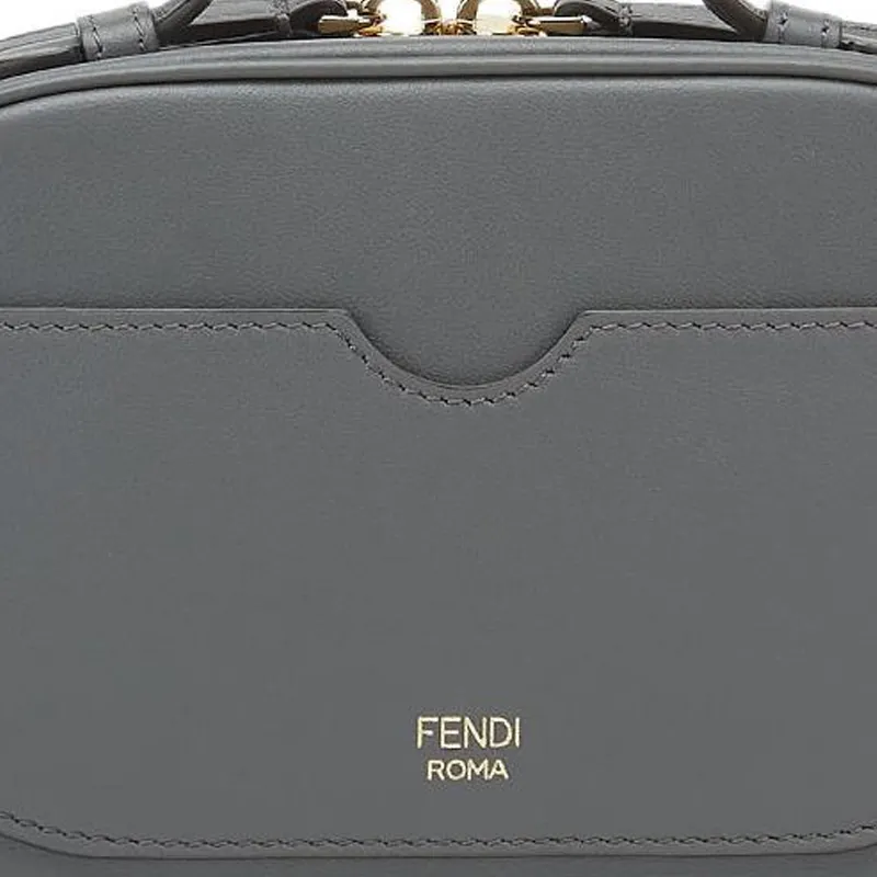 FENDI O'Lock Sheepskin Combined With Calfskin Camera Bag Shoulder Bag Crossbody Bag Handbag Mini Women's Gray-4