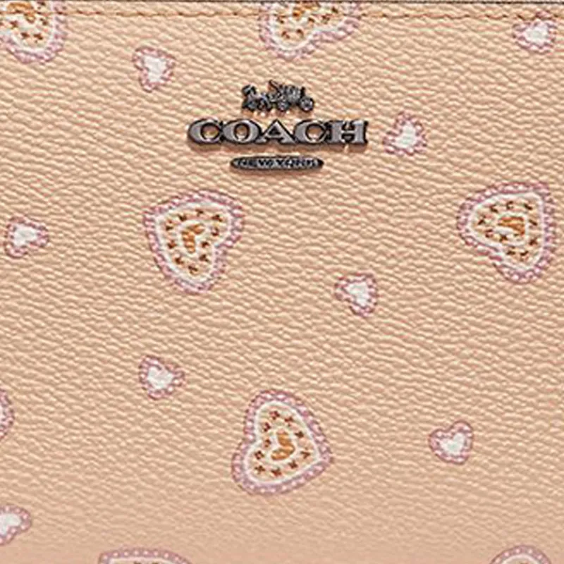COACH Zip Around Leather Clutches Wallets Medium Size Women's Beige-2