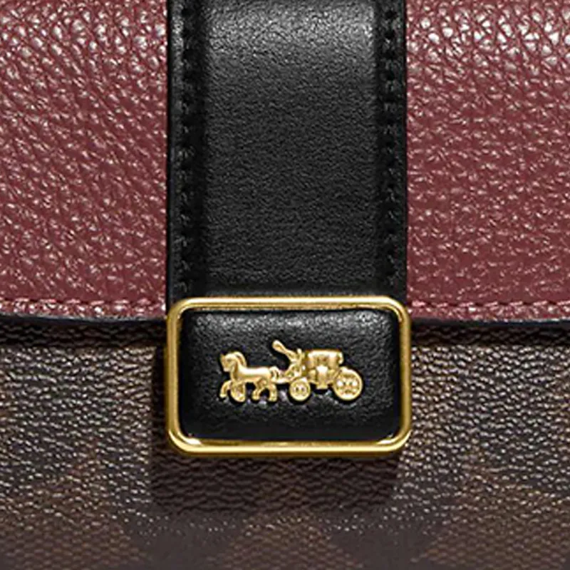 COACH Grace Coated Canvas With Leather Clutch Wallet Medium Size Women's Brown & Burgundy-3