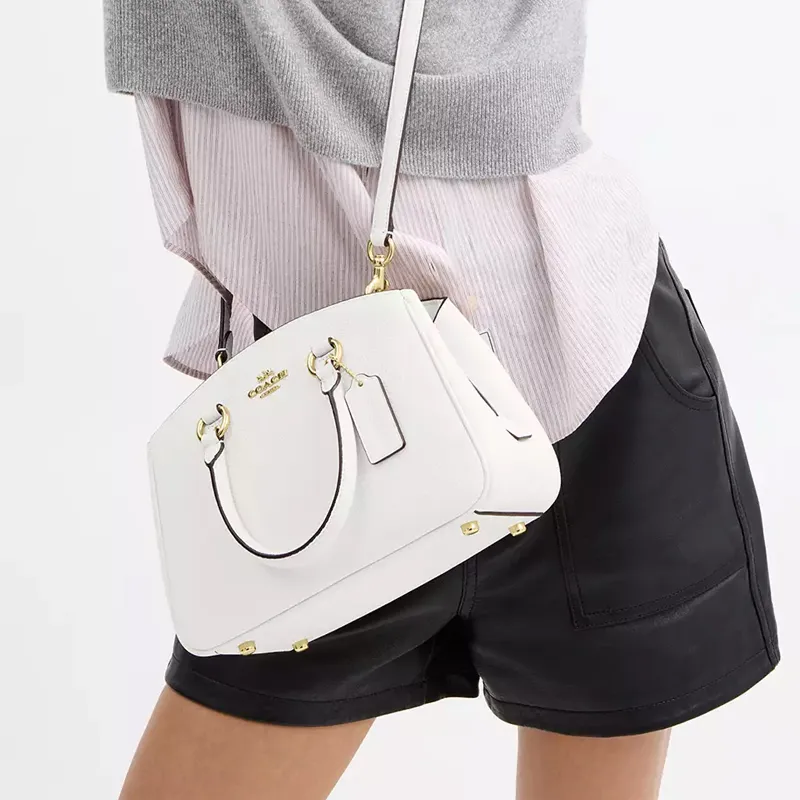 COACH Pebbled Leather Tote Bag, Shopping Bag, Shoulder Bag, Handbag Small Size Women's White-4