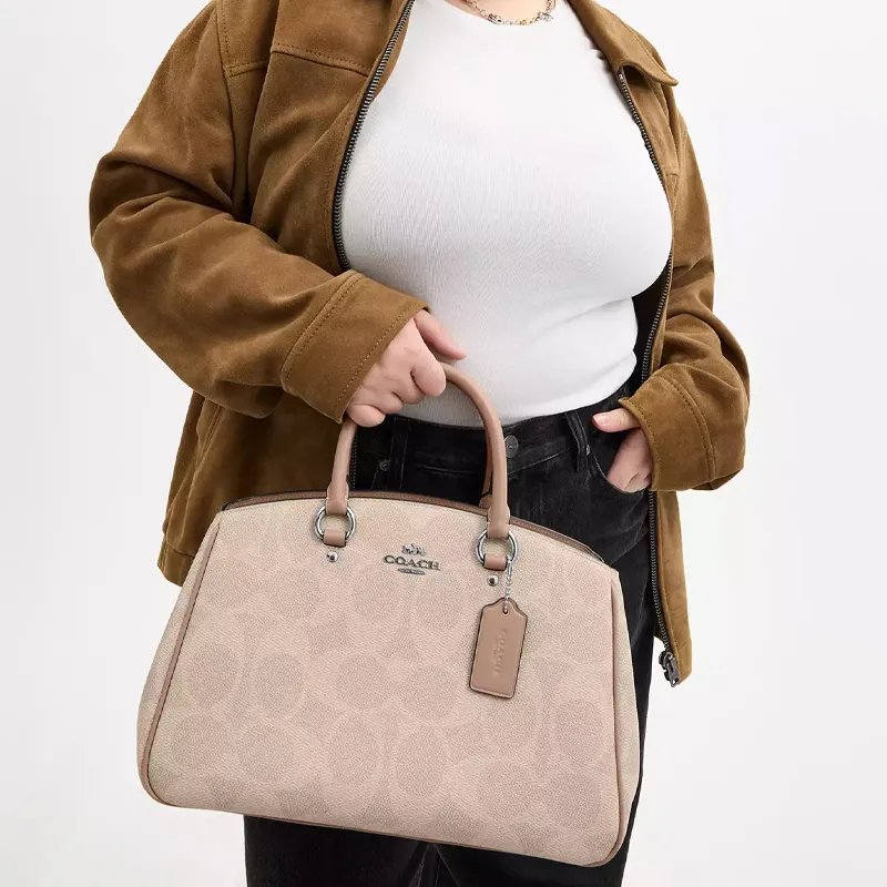 COACH Coated Canvas Tote Bag, Shopping Bag, Shoulder Bag, Handbag Tubas Women's Sand-6