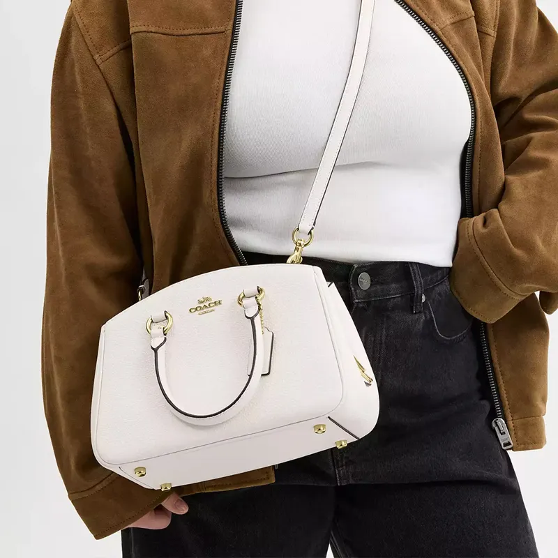 COACH Pebbled Leather Tote Bag, Shopping Bag, Shoulder Bag, Handbag Small Size Women's White-5