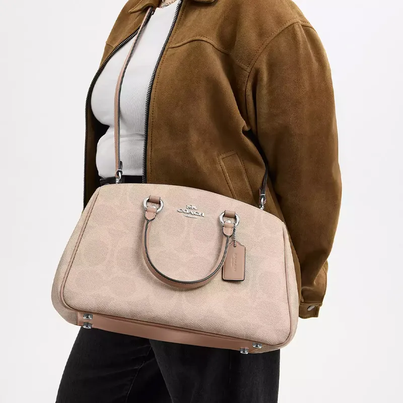 COACH Coated Canvas Tote Bag, Shopping Bag, Shoulder Bag, Handbag Tubas Women's Sand-5