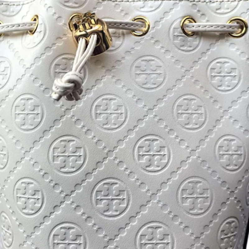 TORY BURCH T Monogram Cow Leather Bucket Bag, One Shoulder Handbag Mini Women's Light Cream-2