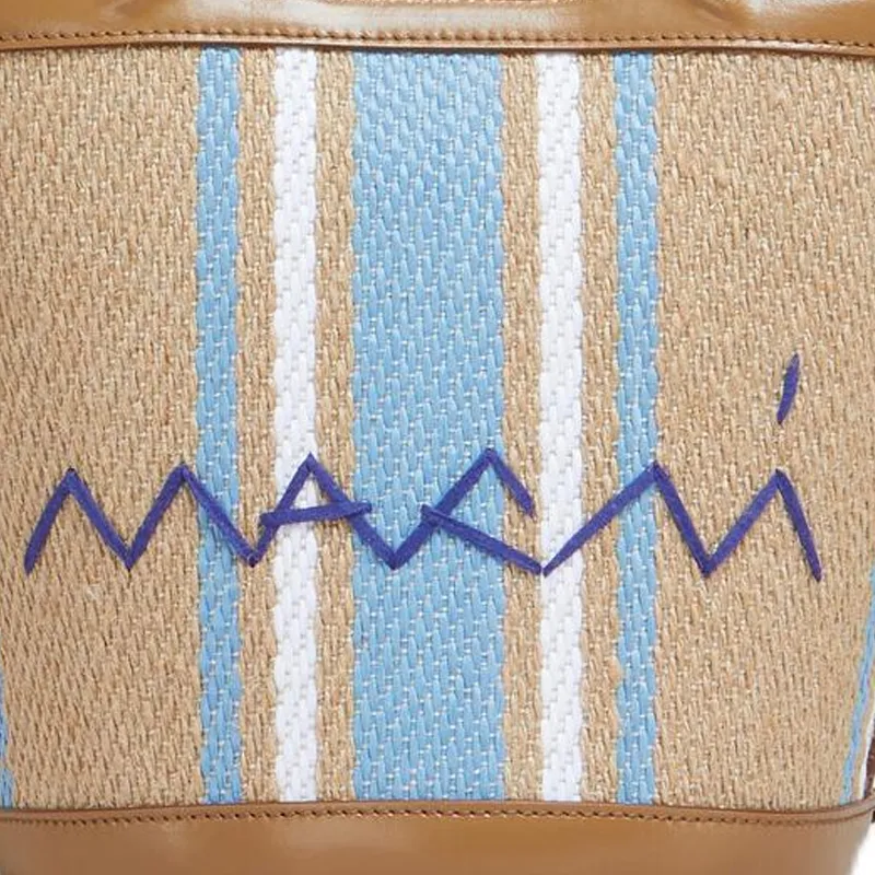 MARNI TROPICALIA Jute With Linen Bucket Bag, One Shoulder Handbag Small Size Women's Brown & Multicolor-5