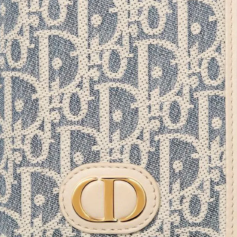 DIOR 30 Montaigne Cotton With Cow Leather Passport Holder Women's Blue-4