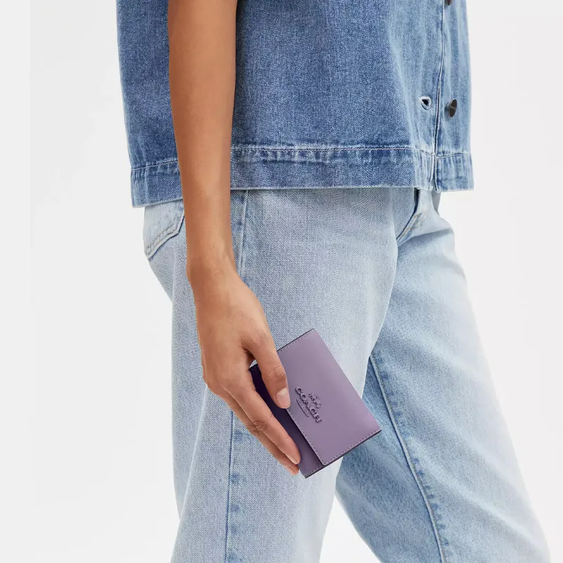 COACH Micro Calfskin Wallet Mini Women's Silver & Light Purple-2