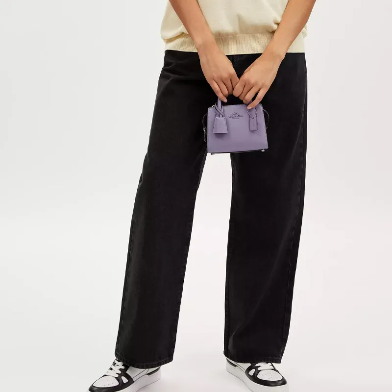 COACH Shoulder Bag, Crossbody Bag, Handbag Calfskin Mini Women's Silver & Light Purple-3