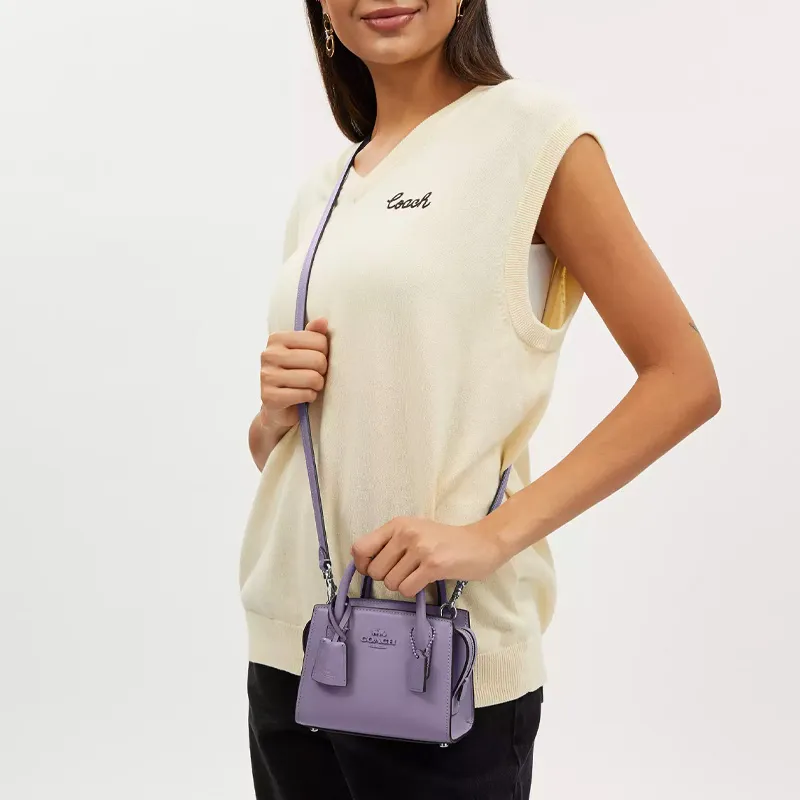 COACH Shoulder Bag, Crossbody Bag, Handbag Calfskin Mini Women's Silver & Light Purple-4